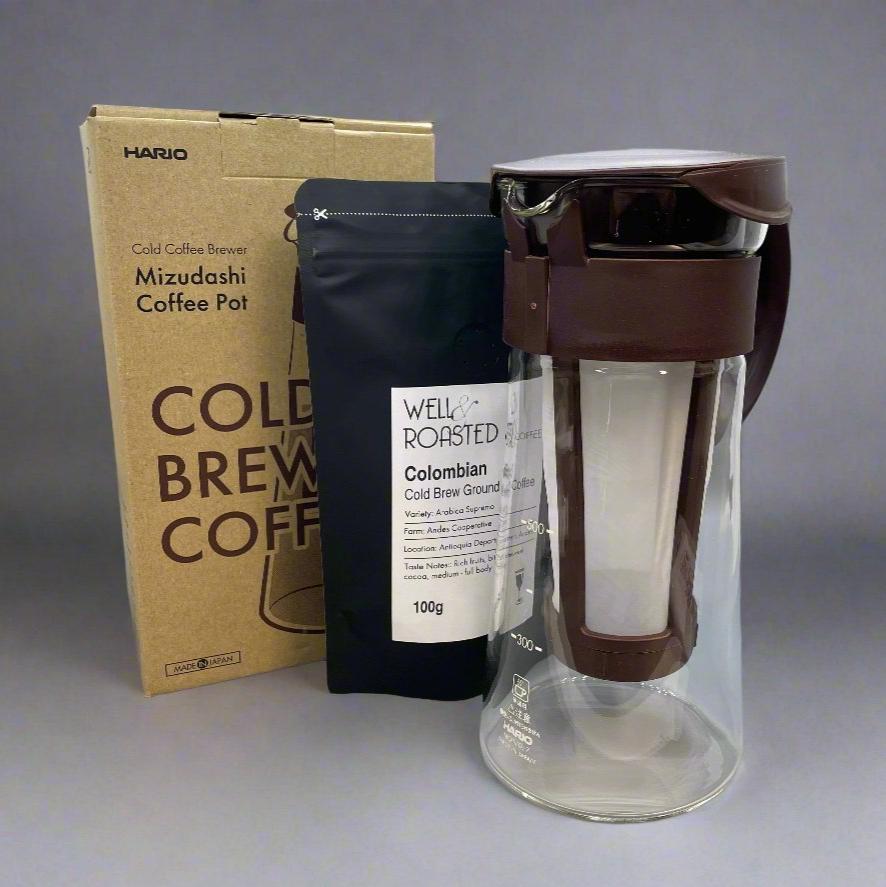 Hario Mizudashi Coffee Pot with Well Roasted Coffee Cold Brew Ground Coffee