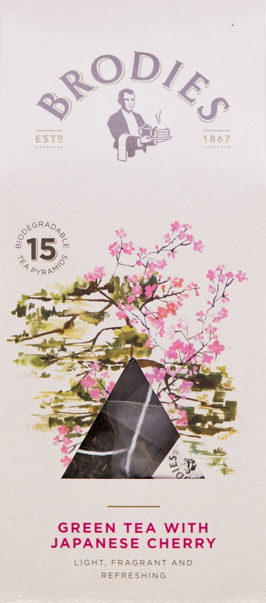 Brodies Green Tea with Japanese Cherry _ 15 Pyramid Bags - Well Roasted Coffee